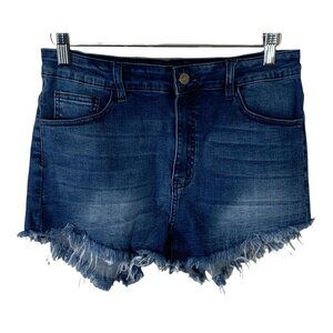 Fashion Nova Blue Distressed Denim Shorts Women’s 13 Raw Hem Cutoff